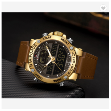 NAVIFORCE 9164 GBLBN Luxury Mens Sport Watches Military Water Resistant Digital Alarm Chronograph Quartz Wristwatch Male Clock