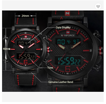 NAVIFORCE 9135 BRB Men’s Sports Watches Luxury Brand Leather Band Water Resistant Quartz WristWatch Male LED Digital Analog Clock