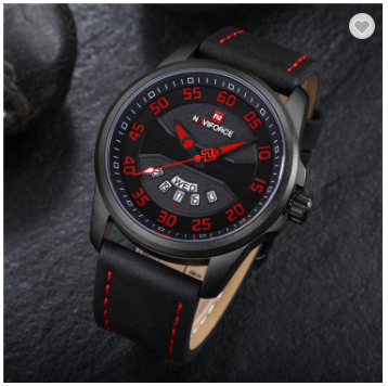 NAVIFORCE 9124 BRB Fashion Brand Men Watch Casual Leather Quartz Analog Wrist Watches Water Resistant Auto Week Date Clock