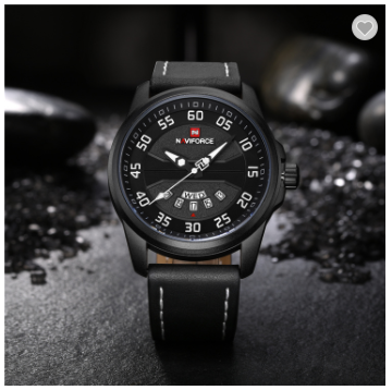 NAVIFORCE 9124 BWB Fashion Brand Men Watch Casual Leather Quartz Analog Wrist Watches Water Resistant Auto Week Date Clock