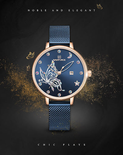 NAVIFORCE 5011 Women Watches Luxury Brand Vivid Butterfly Watch Fashion Quartz Ladies Mesh Stainless Steel Water Resistant Gift Watch