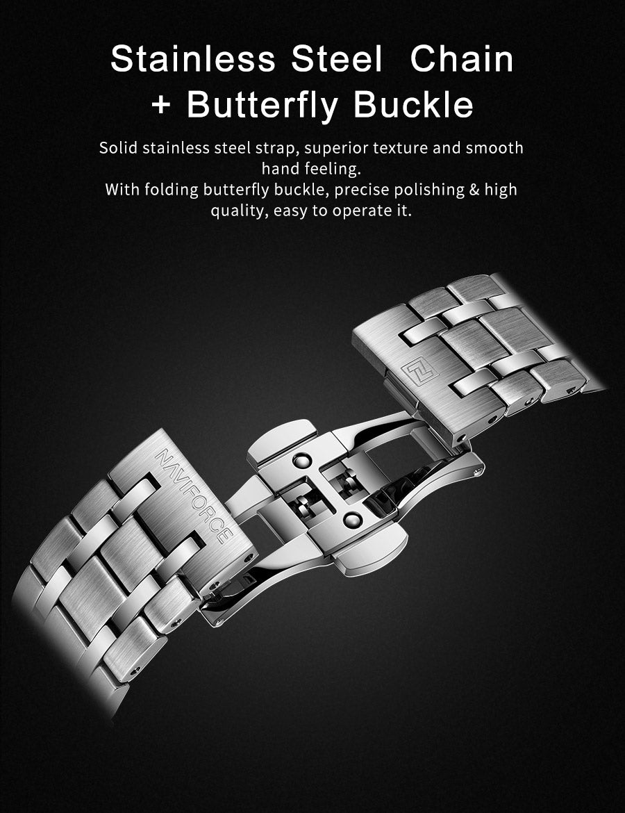 NAVIFORCE S1002 SB New Luxury Mechanical men watches 100M water resistant full Steel band Casual Fashion Wristwatch