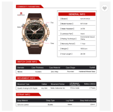 NAVIFORCE 9164 GBLBN Luxury Mens Sport Watches Military Water Resistant Digital Alarm Chronograph Quartz Wristwatch Male Clock