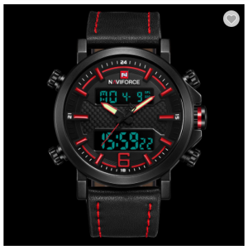 NAVIFORCE 9135 BRB Men’s Sports Watches Luxury Brand Leather Band Water Resistant Quartz WristWatch Male LED Digital Analog Clock