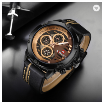 NAVIFORCE 9110 BRGBN Men’s Fashion Sports Watches Water Resistant Leather Strap Creative Analog Quartz Wrist Watch Men Clock