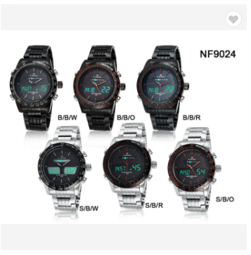 NAVIFORCE 9024 BBW Mens water resistant Sports Watches Full Steel LED Digital Analog Military Quartz Wrist watch Men Clock