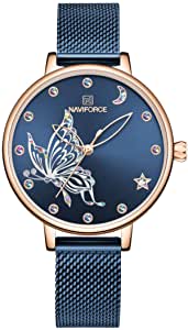 NAVIFORCE 5011 Women Watches Luxury Brand Vivid Butterfly Watch Fashion Quartz Ladies Mesh Stainless Steel Water Resistant Gift Watch