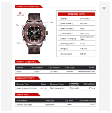 NAVIFORCE 9153S BEBE Watch Men Sports Quartz Watches Luxury Brand Stainless Steel Water Resistant LED Digital Wristwatch