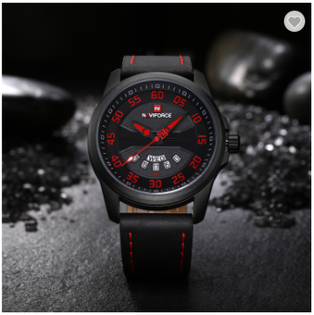 NAVIFORCE 9124 BRB Fashion Brand Men Watch Casual Leather Quartz Analog Wrist Watches Water Resistant Auto Week Date Clock