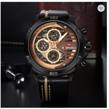 NAVIFORCE 9110 BRGBN Men’s Fashion Sports Watches Water Resistant Leather Strap Creative Analog Quartz Wrist Watch Men Clock