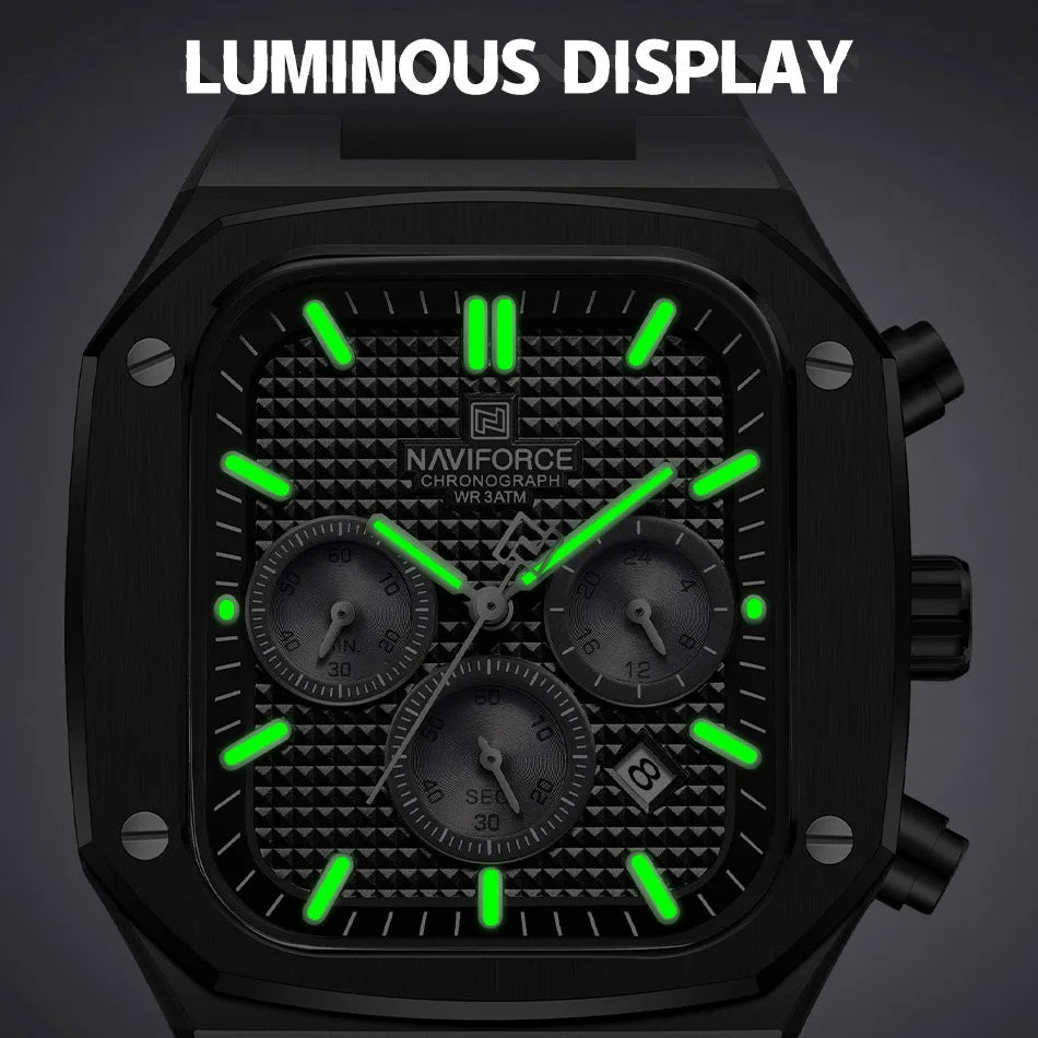 NAVIFORCE 8037 Square Luxury Date Chronograph Quartz Water Resistant