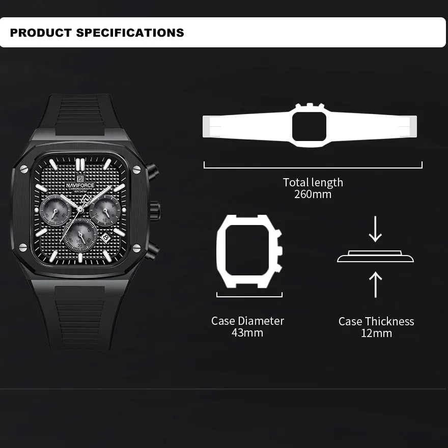 NAVIFORCE 8037 Square Luxury Date Chronograph Quartz Water Resistant