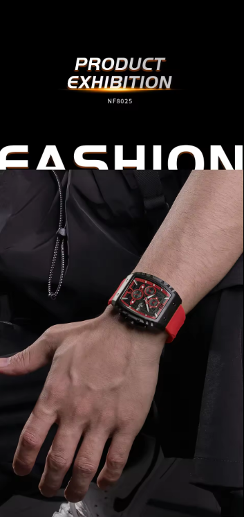 NAVIFORCE 8025 BRR New men watches Sport Quartz Chronograph Red Fumed Silica band with date 30m water resistant wristwatch
