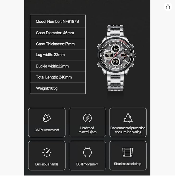 NAVIFORCE 9197S SBGY Latest watches Fashion Stainless Steel Men wristwatches Analog Digital Quartz Water Resistant