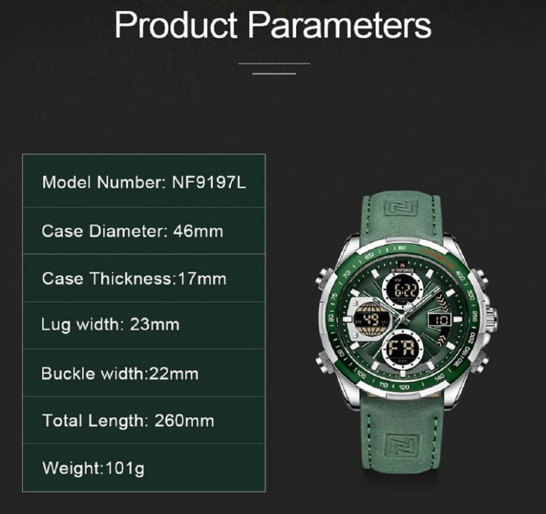 NAVIFORCE 9197L SGNGN Military Green Dual Display Watch