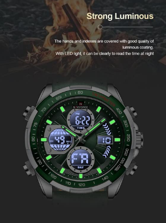 NAVIFORCE 9197L SGNGN Military Green Dual Display Watch