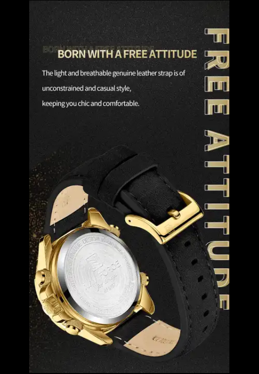 NAVIFORCE 9197L GBB Men Leather Watches Casual Fashion Water Resistant Lcd Digital Week Display Calendar wristwatch