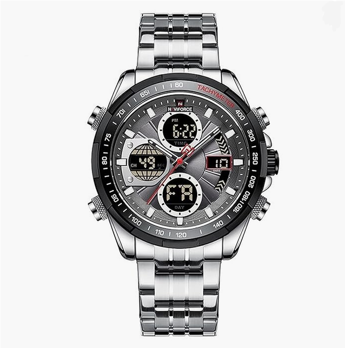 NAVIFORCE 9197S SBGY Latest watches Fashion Stainless Steel Men wristwatches Analog Digital Quartz Water Resistant