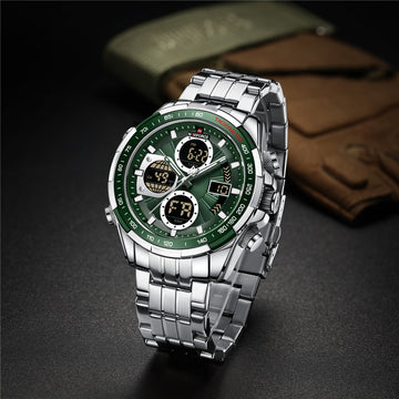 NF 9197S Quartz Watch For Mens Classic Lcd Digital Water Resistant Sport Stainless Steel Men Wrist Watch
