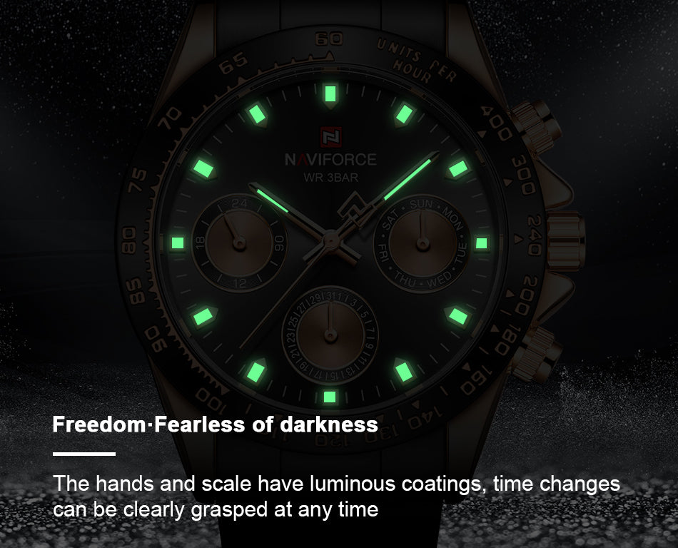 NAVIFORCE 9193 SBBE Men 3ATM Water Resistant Watches 24 Hour Date Week Quartz Wrist Watches Stainless Steel unisex Relogio