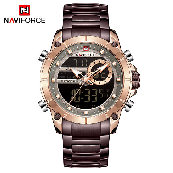 NAVIFORCE 9163 Sport Watches Fashion Nice Digital Quartz Steel Water Resistant Dual Display Date Men Gold Watch - LXa6828