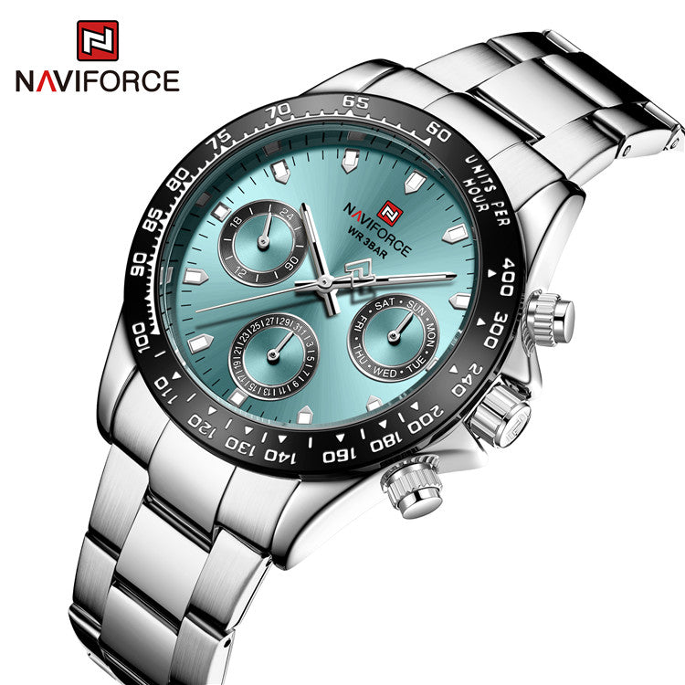 NAVIFORCE 9193 SBBE Men 3ATM Water Resistant Watches 24 Hour Date Week Quartz Wrist Watches Stainless Steel unisex Relogio