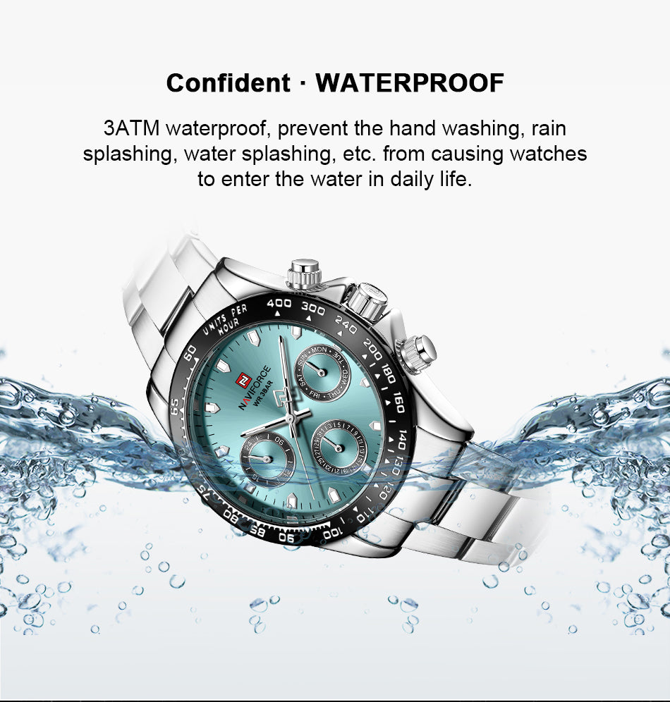 NAVIFORCE 9193 SBBE Men 3ATM Water Resistant Watches 24 Hour Date Week Quartz Wrist Watches Stainless Steel unisex Relogio