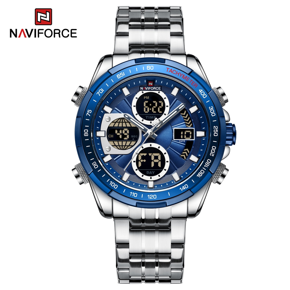 NF 9197S Quartz Watch For Mens Classic Lcd Digital Water Resistant Sport Stainless Steel Men Wrist Watch