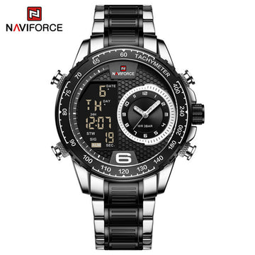 montre Naviforce 9199 S New Luxury Watch for Men Stainless Steel Dual Display Water Resistant Military Sports Quartz Wrist Watches