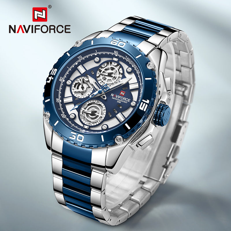NAVIFORCE 9179 Mens Watches Fashion Steel Band Men Quartz Watch Multifunction Calendar Water Resistant Wristwatch Relogio Masculino