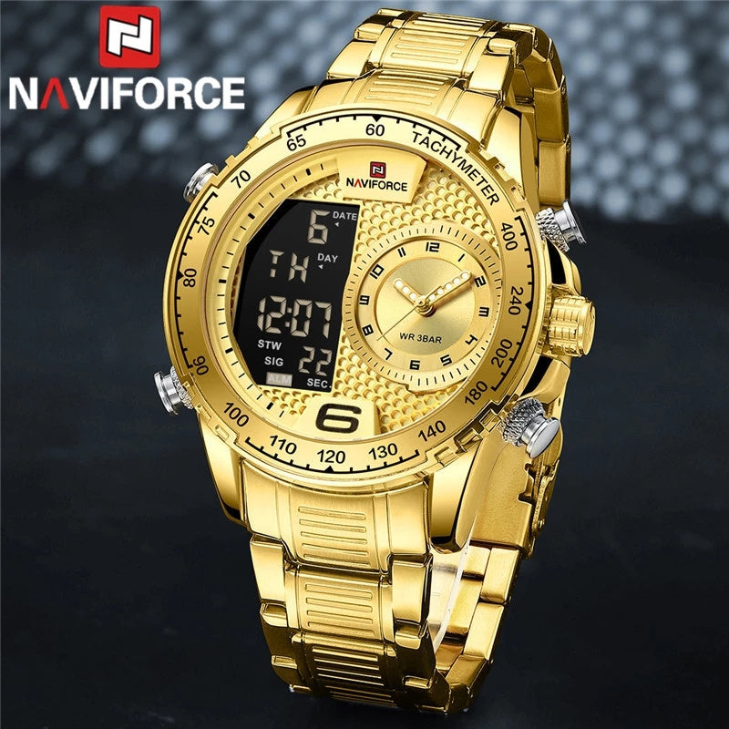 montre Naviforce 9199 S New Luxury Watch for Men Stainless Steel Dual Display Water Resistant Military Sports Quartz Wrist Watches