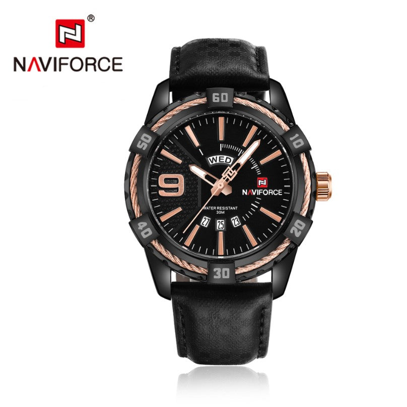 Naviforce 9117 Belt Watch Date Week Men’s Quartz Watch Water Resistant Men’s Watch