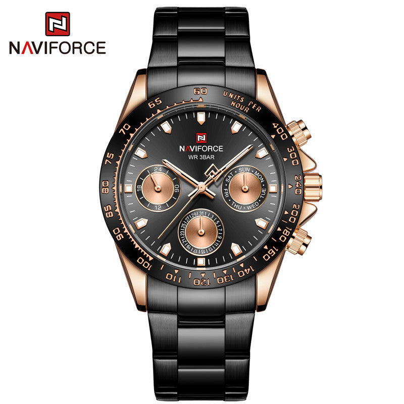 NAVIFORCE 9193 SBBE Men 3ATM Water Resistant Watches 24 Hour Date Week Quartz Wrist Watches Stainless Steel unisex Relogio - 1