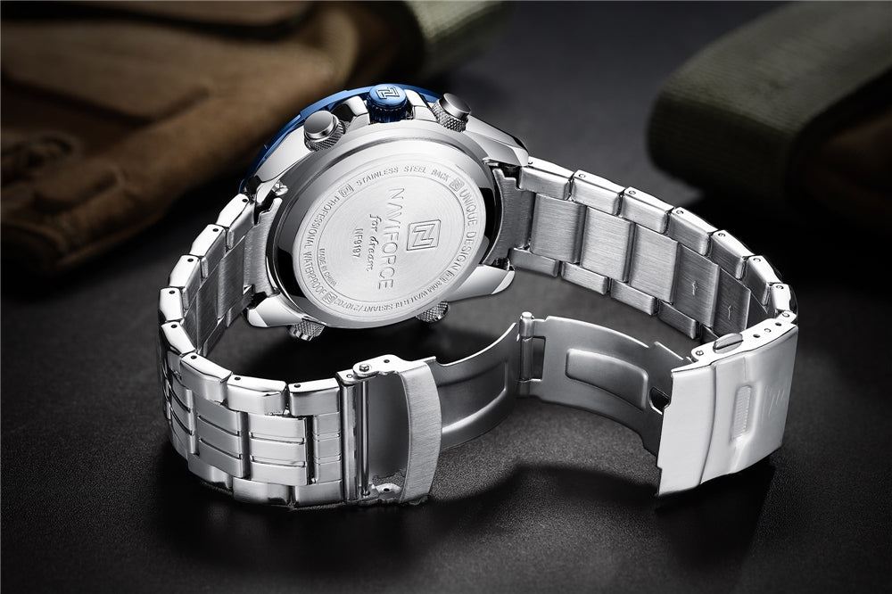 NF 9197S Quartz Watch For Mens Classic Lcd Digital Water Resistant Sport Stainless Steel Men Wrist Watch