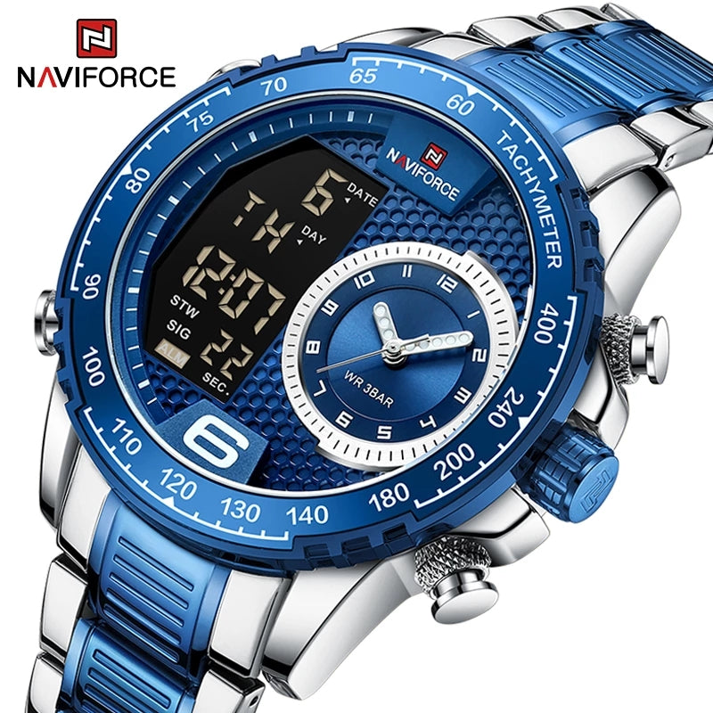 montre Naviforce 9199 S New Luxury Watch for Men Stainless Steel Dual Display Water Resistant Military Sports Quartz Wrist Watches