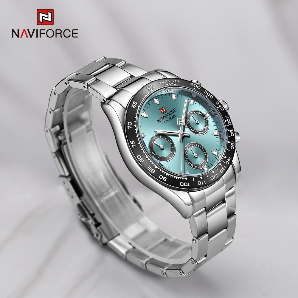 NAVIFORCE 9193 SBBE Men 3ATM Water Resistant Watches 24 Hour Date Week Quartz Wrist Watches Stainless Steel unisex Relogio