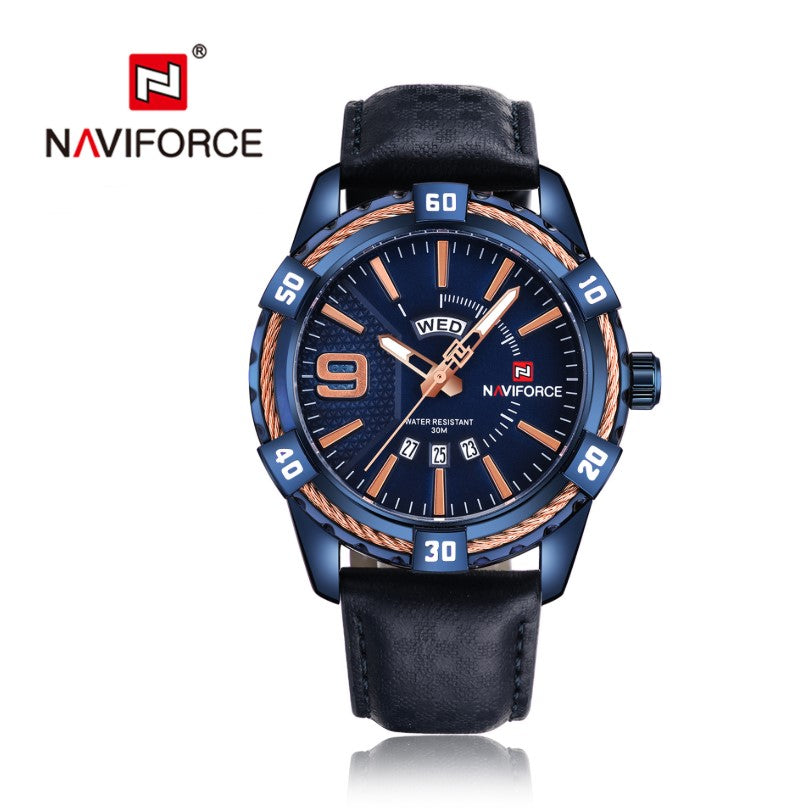 Naviforce 9117 Belt Watch Date Week Men’s Quartz Watch Water Resistant Men’s Watch - 1