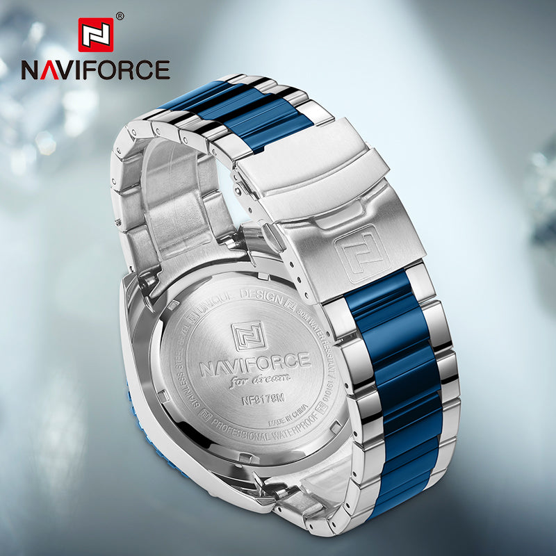 NAVIFORCE 9179 Mens Watches Fashion Steel Band Men Quartz Watch Multifunction Calendar Water Resistant Wristwatch Relogio Masculino