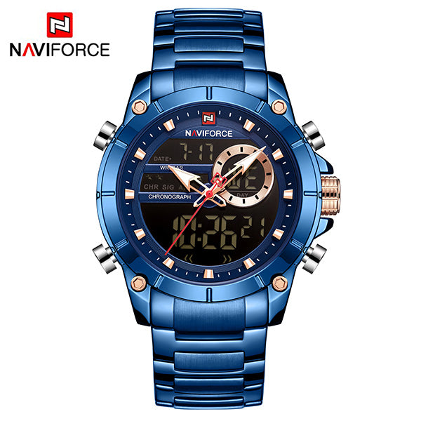 NAVIFORCE 9163 Sport Watches Fashion Nice Digital Quartz Steel Water Resistant Dual Display Date Men Gold Watch - LXa6803