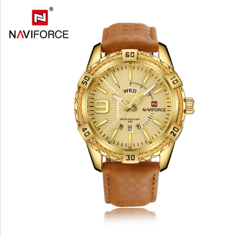 Naviforce 9117 Belt Watch Date Week Men’s Quartz Watch Water Resistant Men’s Watch - 2