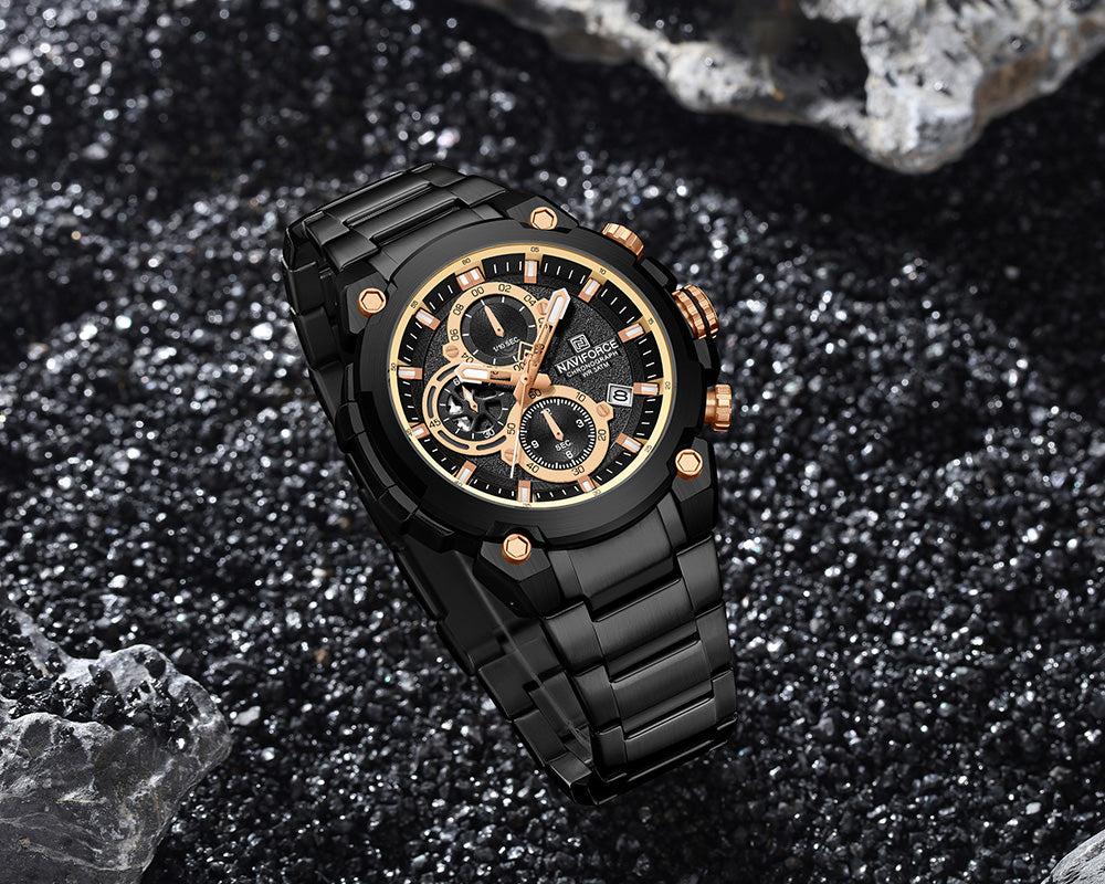 NAVIFORCE NF8071 Men’s Quartz Chronograph Watch, Stainless Steel Luminous Water Resistant Sports Watch with Date and Stopwatch