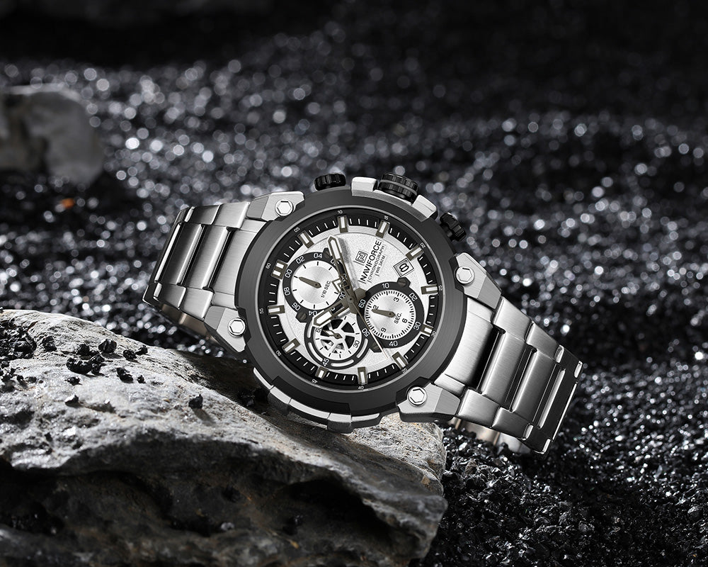 NAVIFORCE NF8071 Men’s Quartz Chronograph Watch, Stainless Steel Luminous Water Resistant Sports Watch with Date and Stopwatch