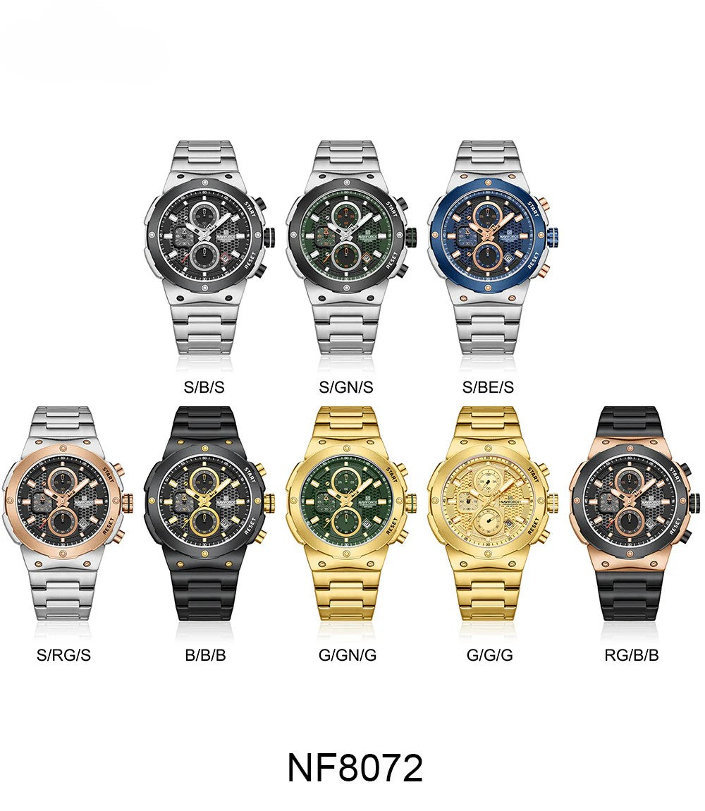 Naviforce Multifunctional Men’s Watch NF8072 Mechanical Style, Stainless Steel Strap, 30M Water Resistant