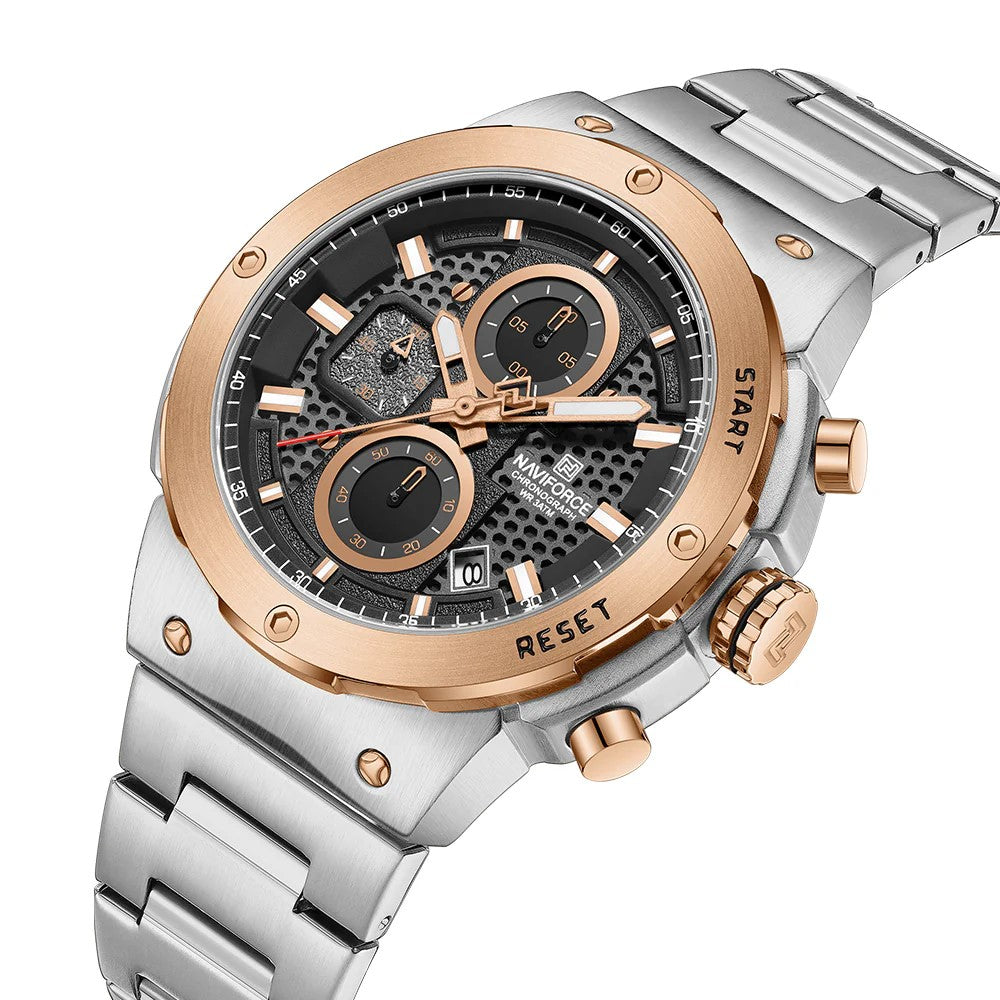 Naviforce Multifunctional Men’s Watch NF8072 Mechanical Style, Stainless Steel Strap, 30M Water Resistant