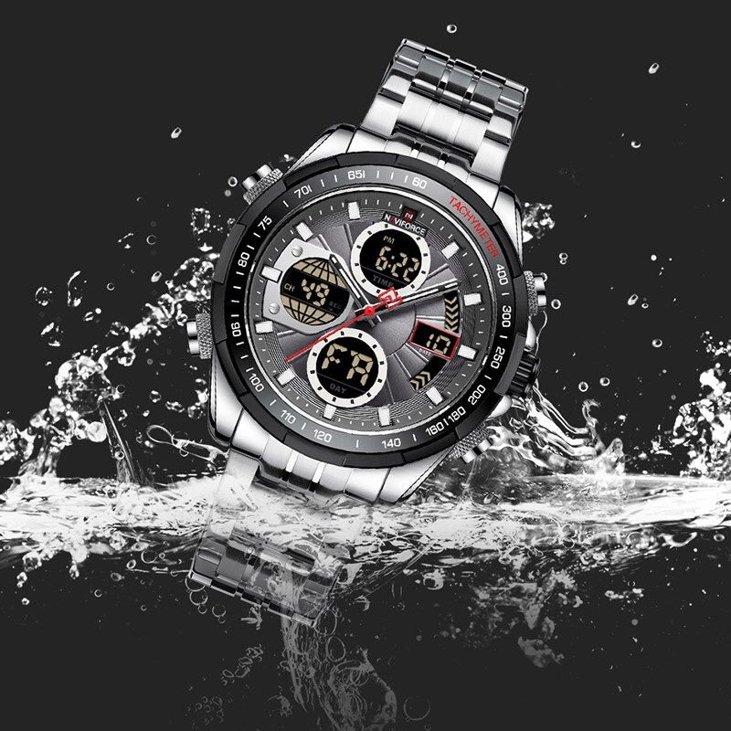 NAVIFORCE 9197S SBGY Latest watches Fashion Stainless Steel Men wristwatches Analog Digital Quartz Water Resistant
