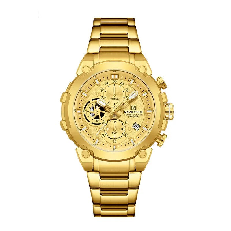NAVIFORCE NF8071 Men’s Quartz Chronograph Watch, Stainless Steel Luminous Water Resistant Sports Watch with Date and Stopwatch