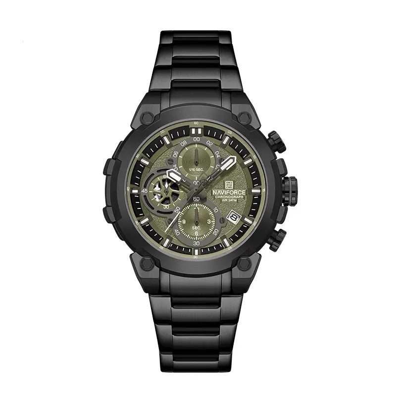 NAVIFORCE NF8071 Men’s Quartz Chronograph Watch, Stainless Steel Luminous Water Resistant Sports Watch with Date and Stopwatch