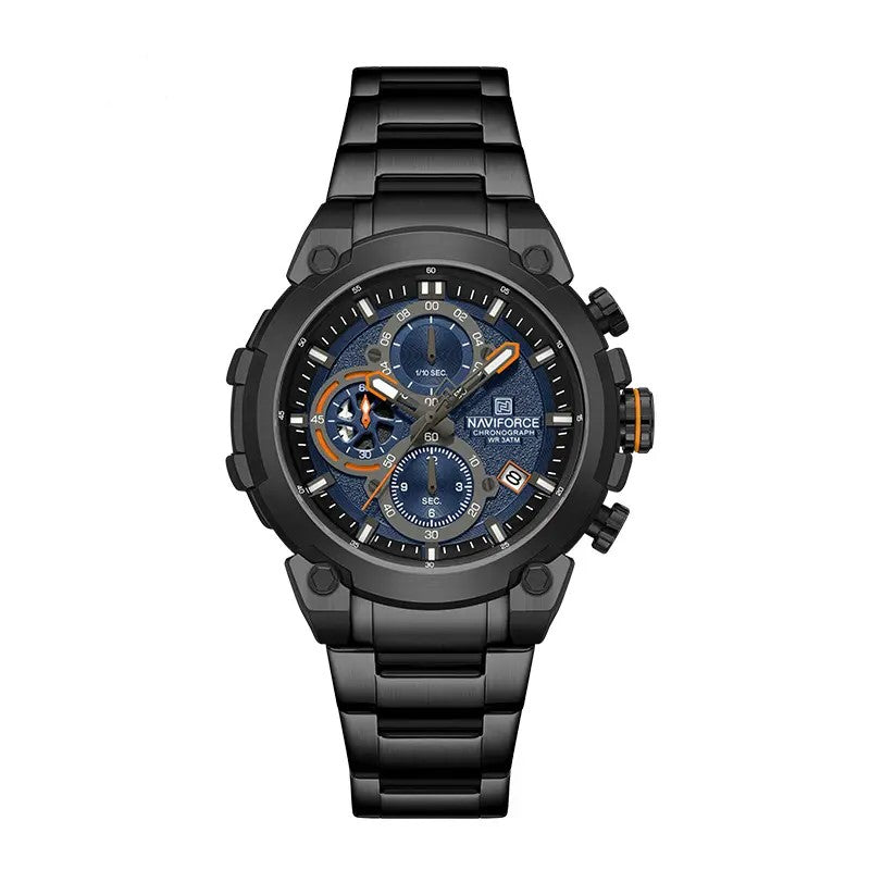 NAVIFORCE NF8071 Men’s Quartz Chronograph Watch, Stainless Steel Luminous Water Resistant Sports Watch with Date and Stopwatch