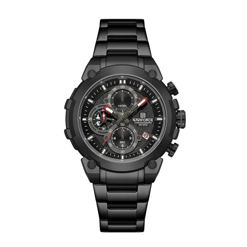 NAVIFORCE NF8071 Men’s Quartz Chronograph Watch, Stainless Steel Luminous Water Resistant Sports Watch with Date and Stopwatch