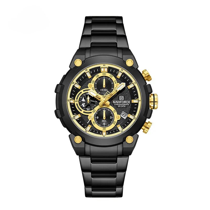 NAVIFORCE NF8071 Men’s Quartz Chronograph Watch, Stainless Steel Luminous Water Resistant Sports Watch with Date and Stopwatch